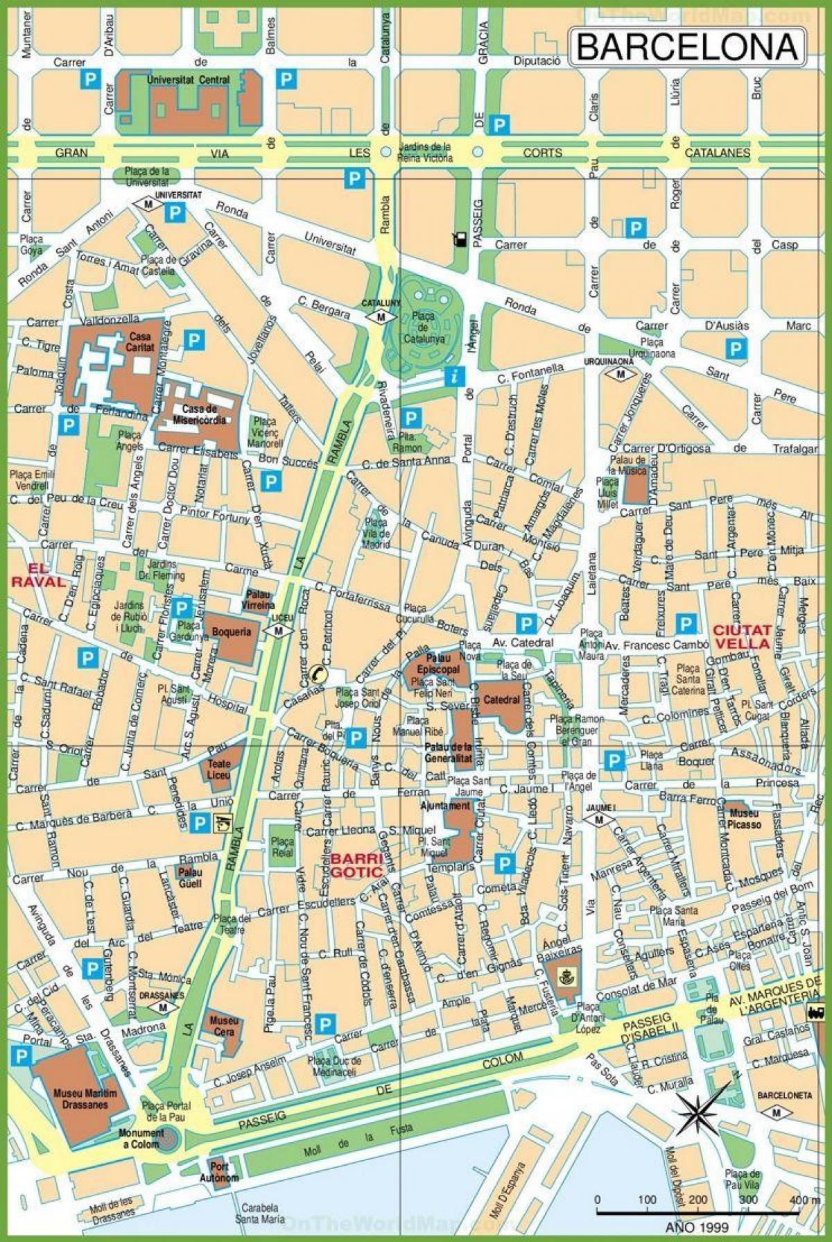 mapa centrum Barcelony 