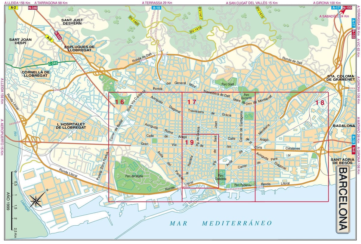 mapa Barcelony drodze