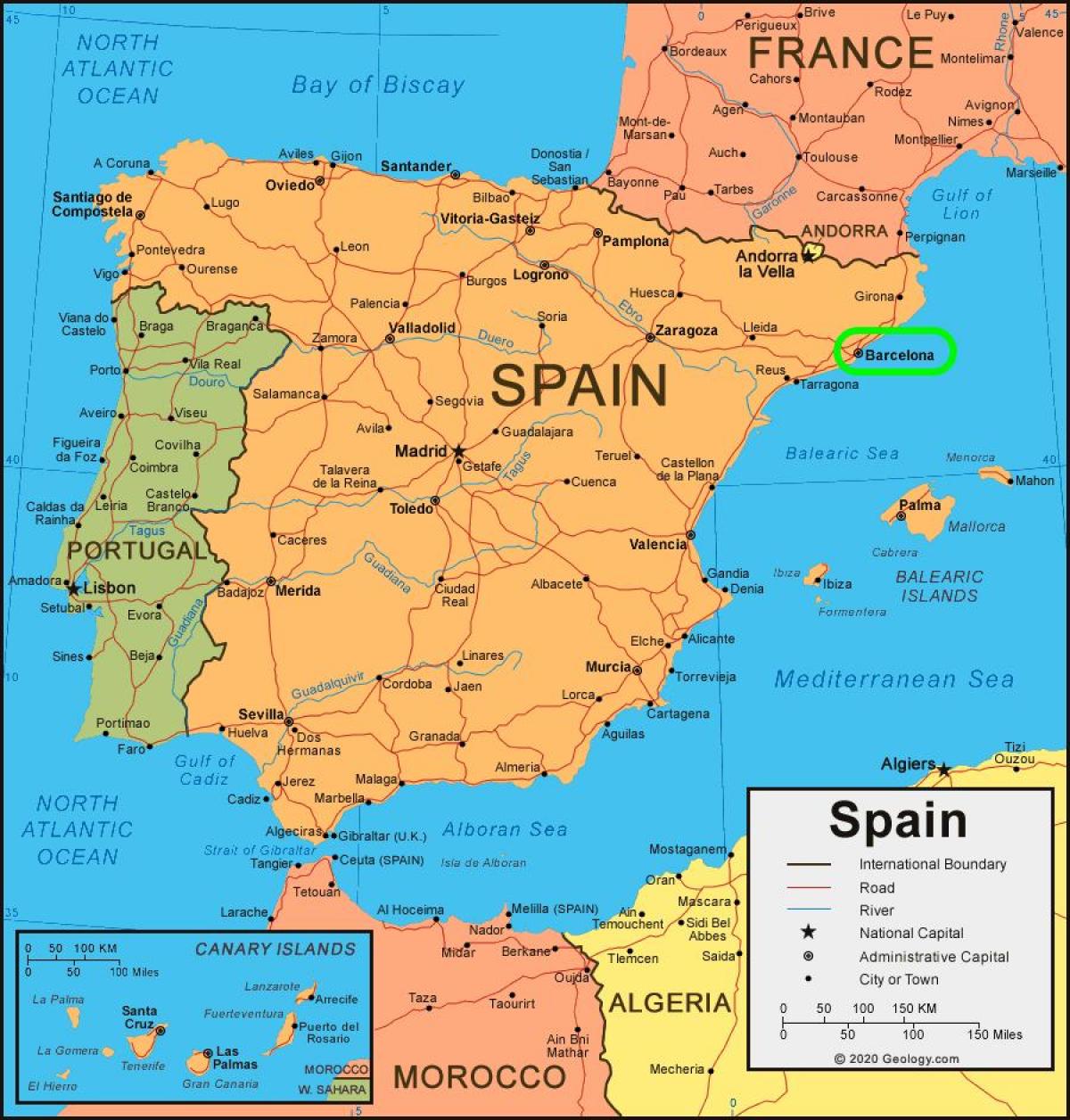 mapa Hiszpanii i Barcelony