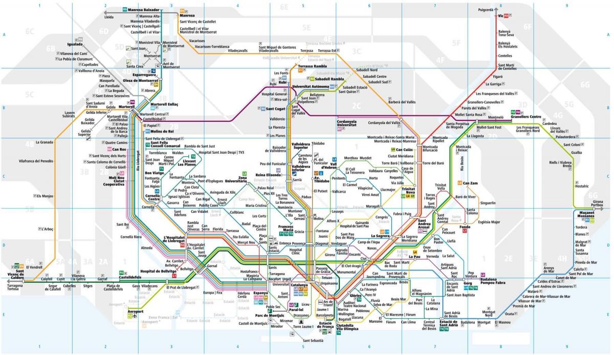 Barcelona podmiejskiej stacji kolejowej mapie