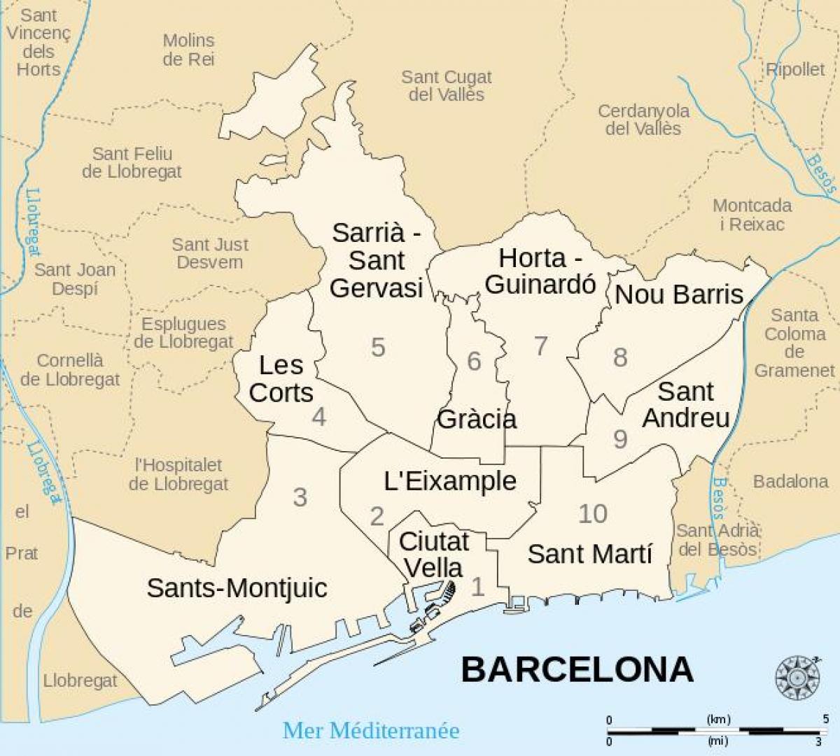 mapa okolic Barcelony, Hiszpania 