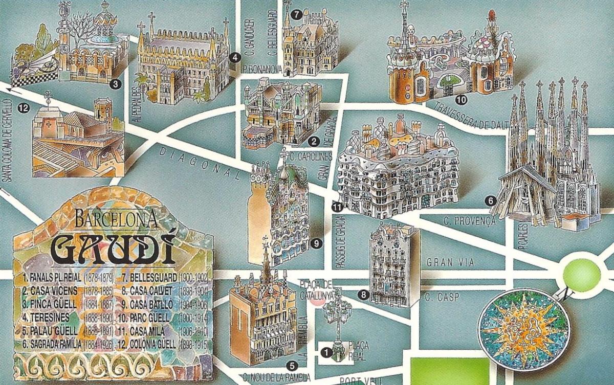 Gaudiego mapie Barcelony