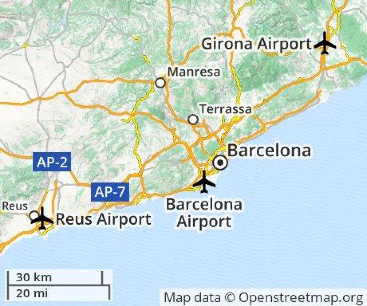 lokalizacja lotniska na mapie Barcelony