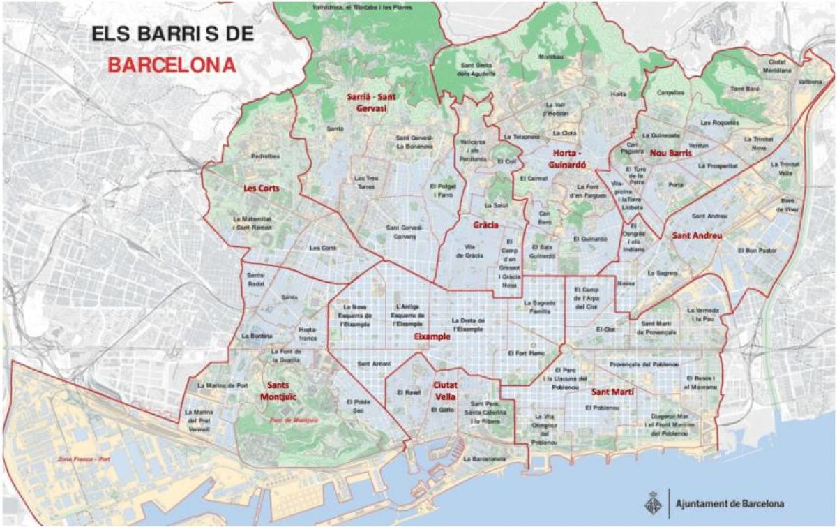 mapa dzielnic w Barcelonie