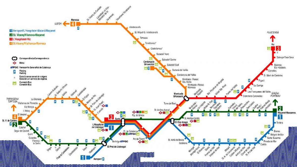 pociąg Barcelona mapa od lotniska