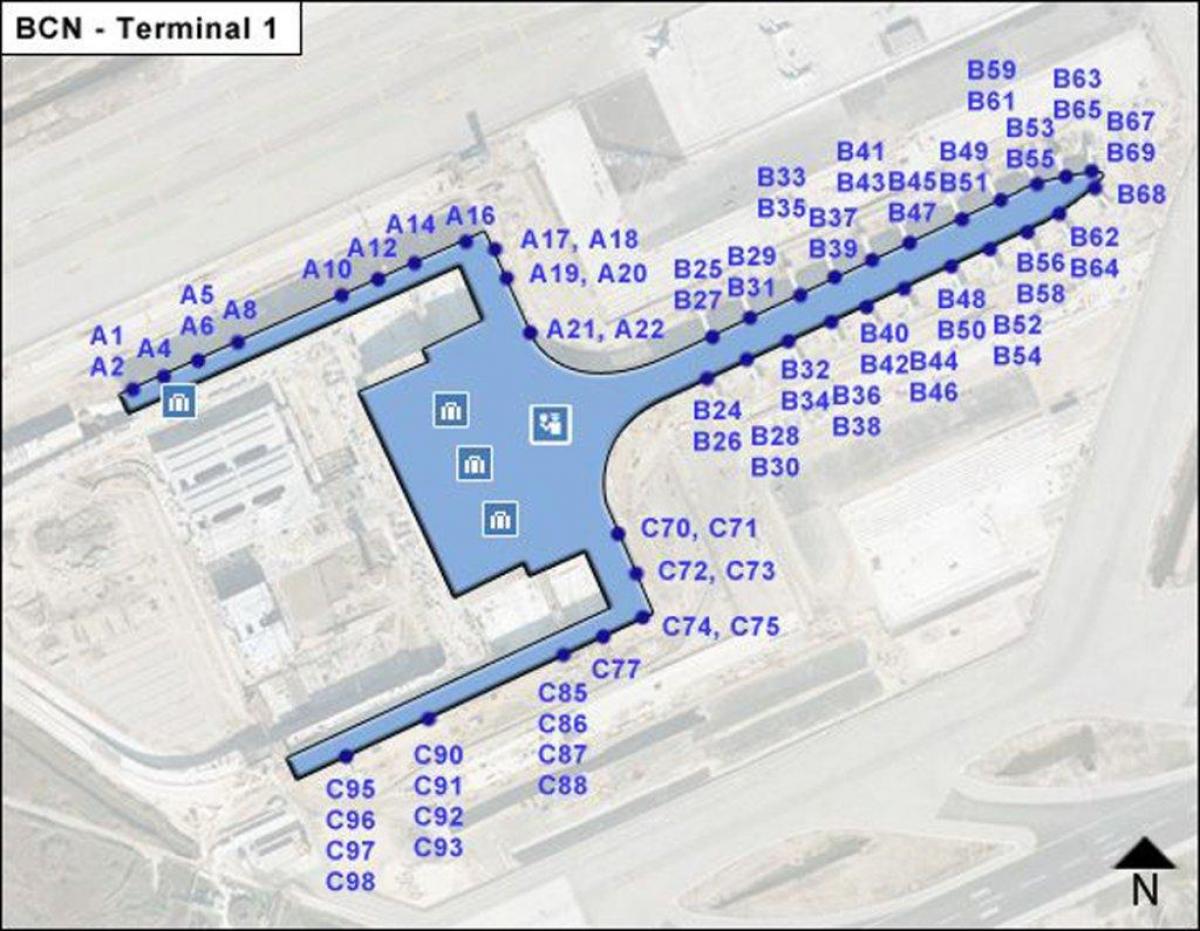 terminal lotniska BCN na 1 mapie
